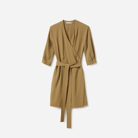Everlane Green Japanese GoWeave Long Sleeve Mini Wrap Dress Size 6 - Picture 5 of 13